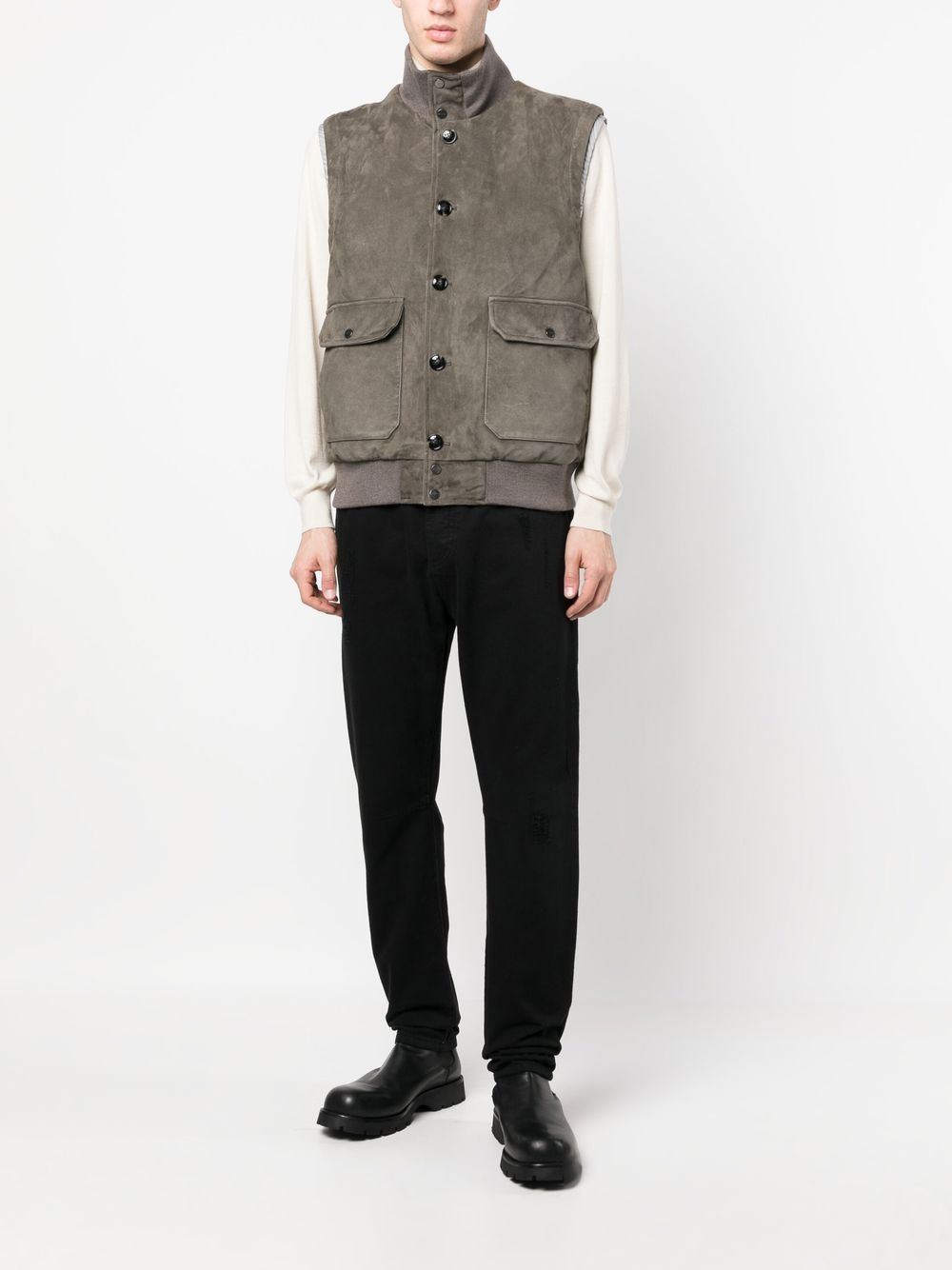 Shop Kiton Feather-down Suede Padded Gilet In Brown