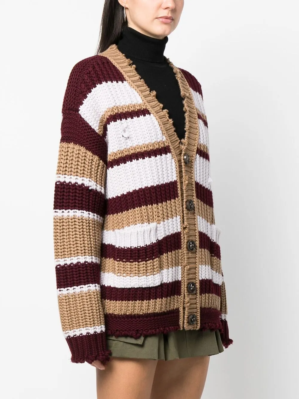 Shop Dsquared2 Striped Buttoned Cardigan In Brown