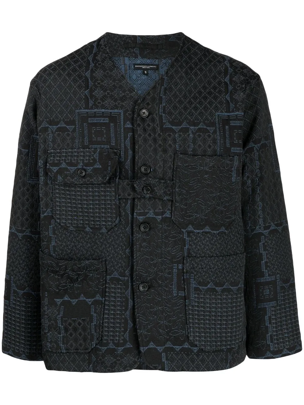 

Engineered Garments patterned-jacquard V-neck jacket - Black