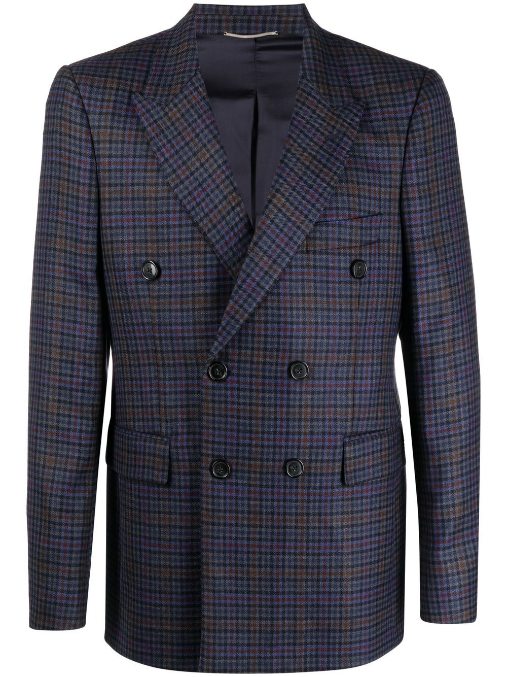 Pt Torino Double-breasted Check Blazer In Blue
