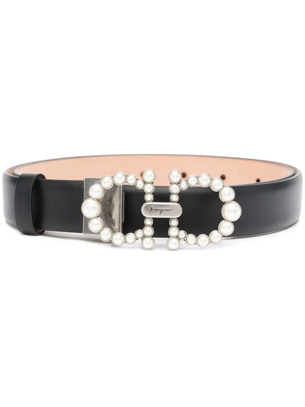

Ferragamo pearl-embellished Gancini belt - Black