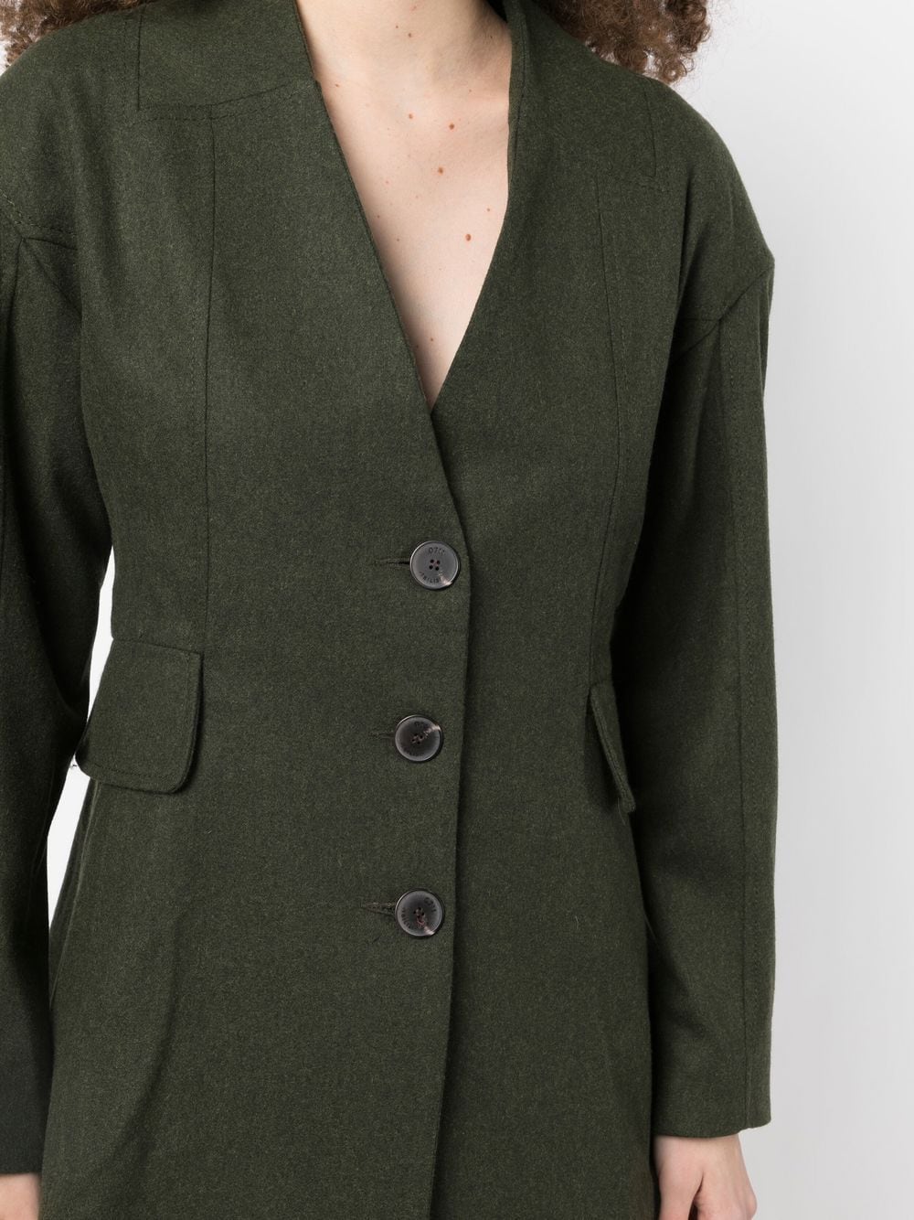 Shop 0711 Single-breasted Collarless Blazer In Grün