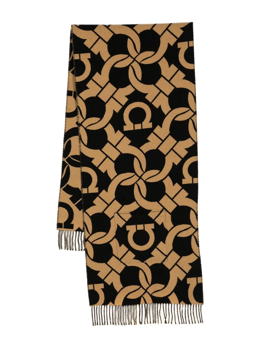 

Ferragamo Gancini-print wool scarf - Brown