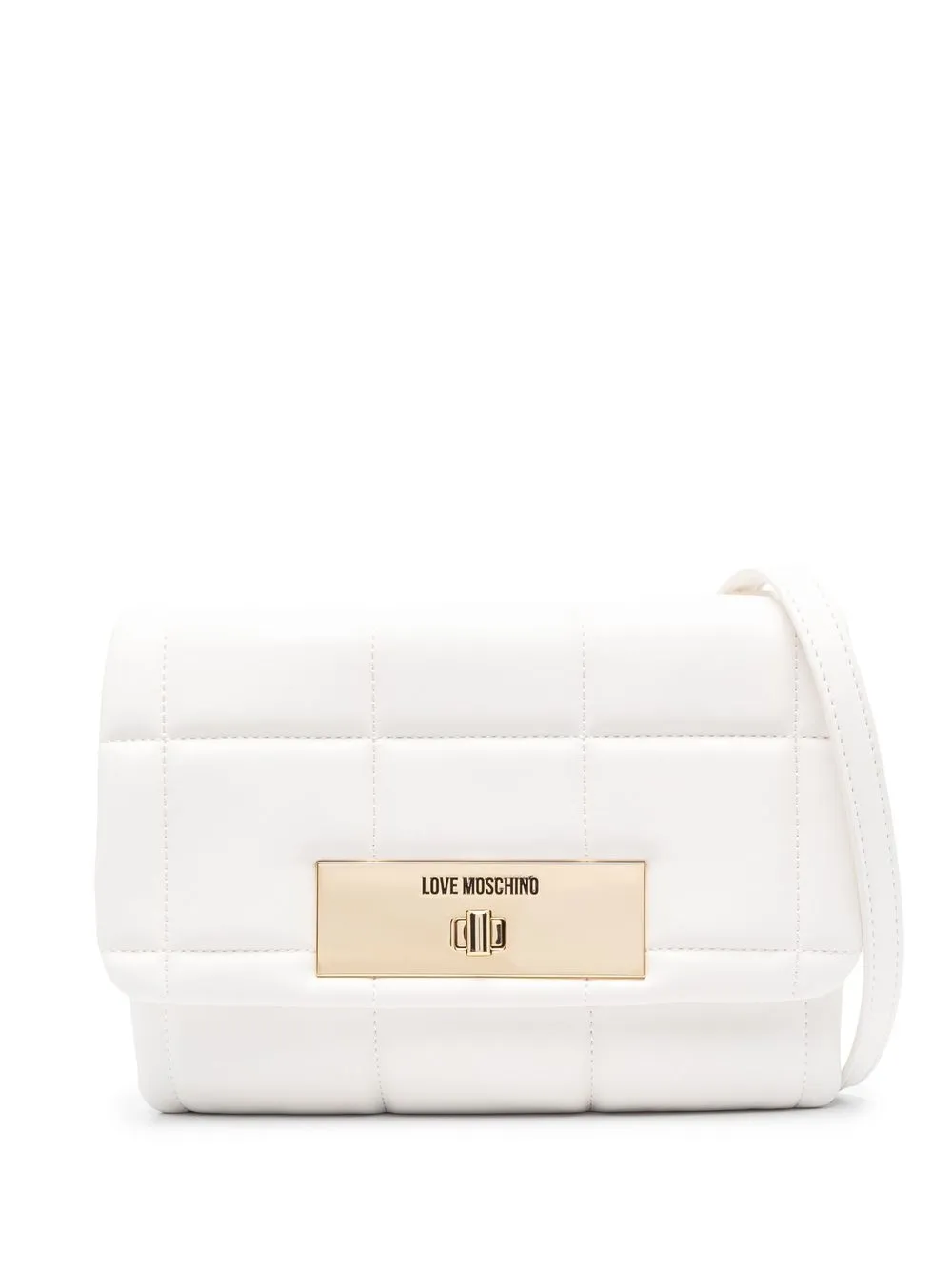 

Love Moschino logo plaque quilted cross body bag - White
