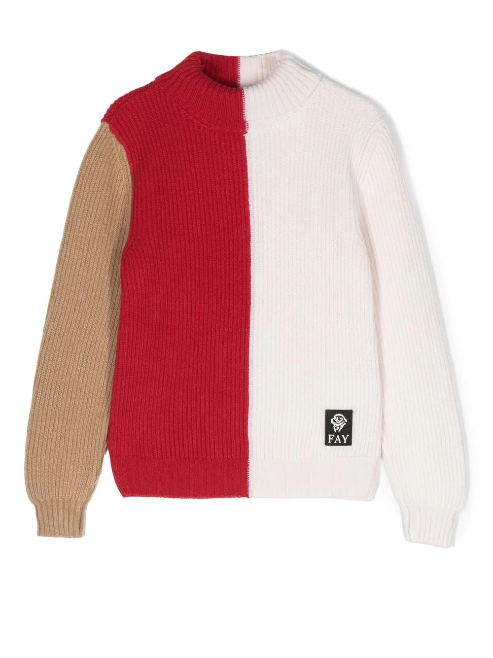 

Fay Kids colour-block logo-patch jumper - Red