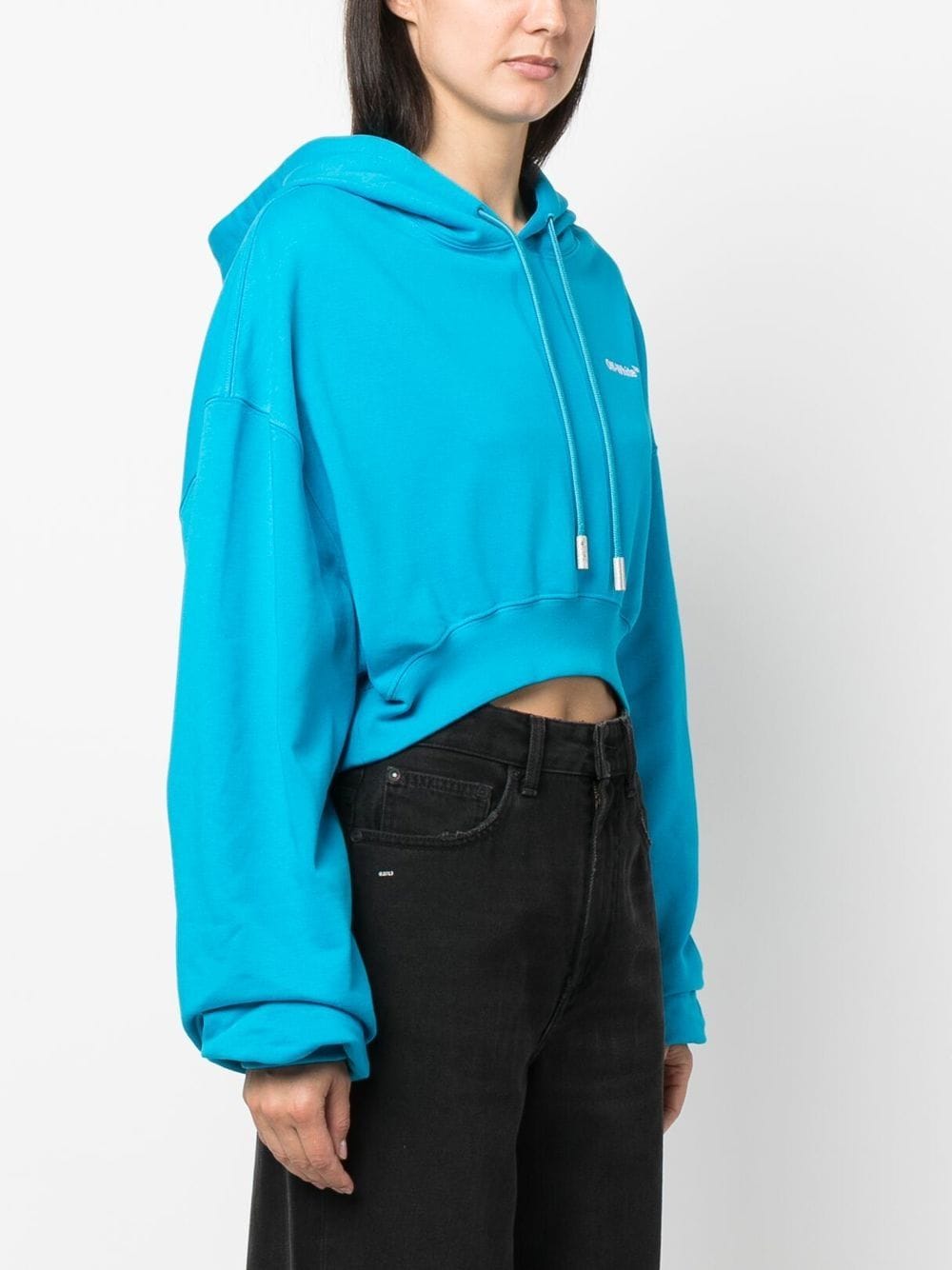 Shop Off-white Cropped Logo-print Hoodie In Blue
