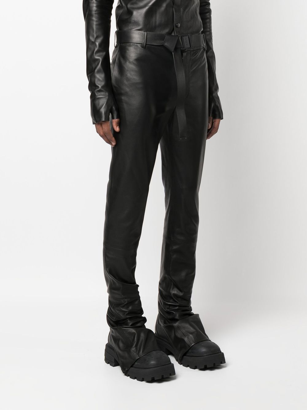 Shop Off-white Leather Skinny Trousers In Black