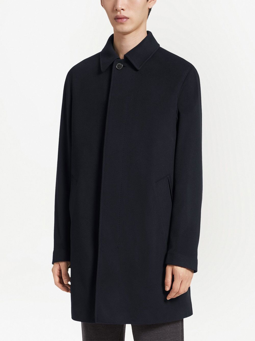 Shop Zegna Wool Trench Coat In Black