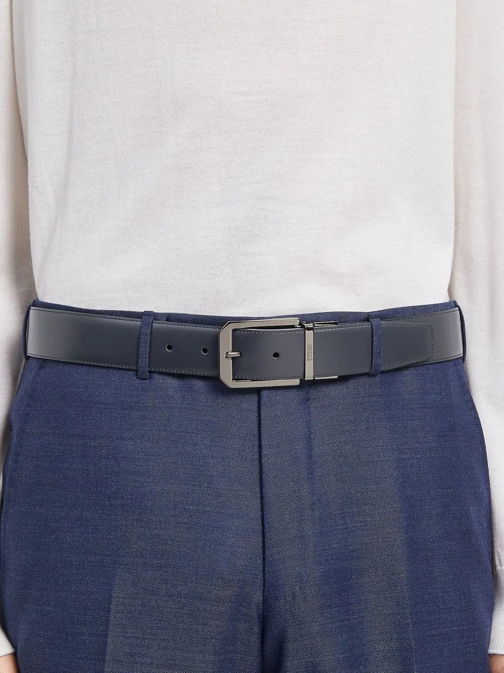  Zegna Grained Leather Reversible Belt - Blue 