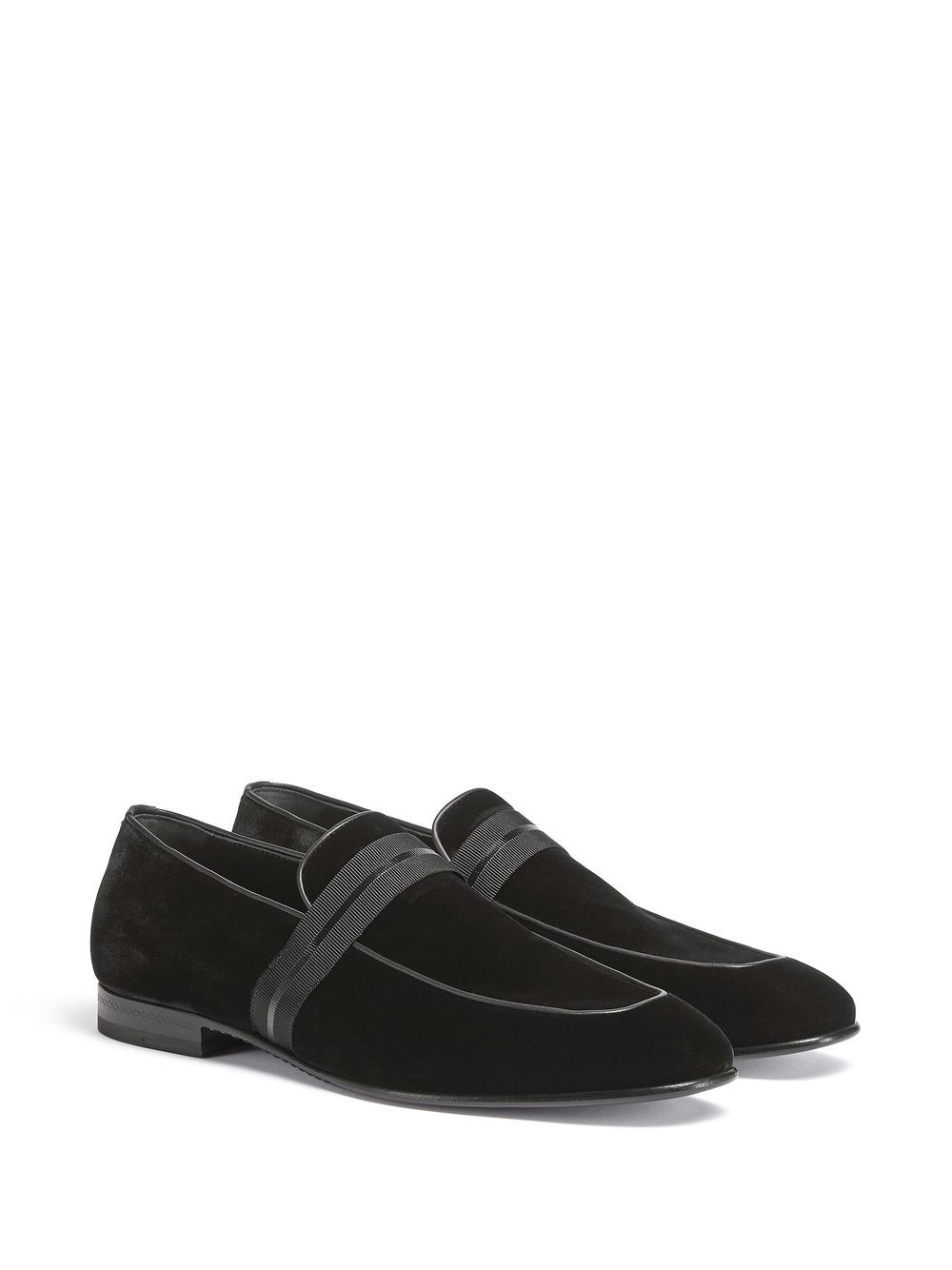 Shop Zegna Velvet Almond-toe Loafers In Black