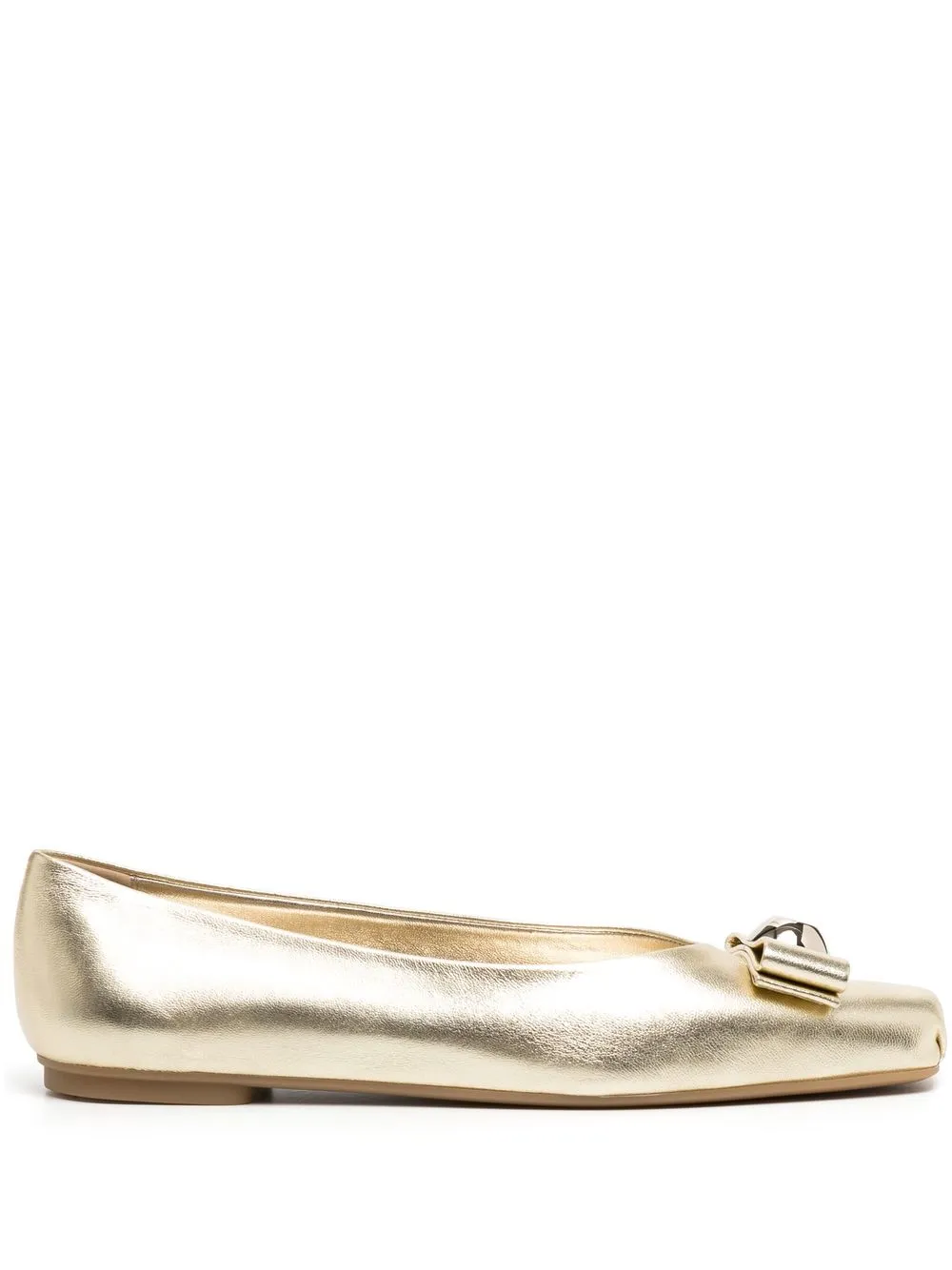 

Ferragamo bow-detail square-toe ballerina - Gold