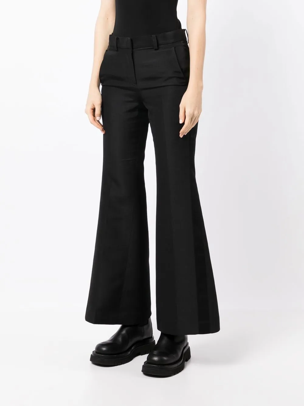 Sacai Women's Silk & Wool Wideleg Tuxedo Pants In Black ModeSens