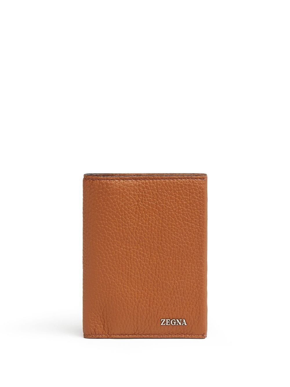 Shop Zegna Logo-plaque Leather Passport Case In Braun