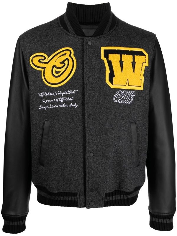Yellow Black Varsity Wool Leather Bomber Jacket
