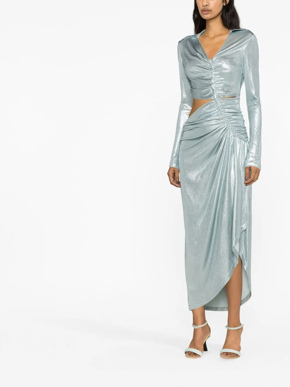 Shop Off-white Metallic Draped Midi Dress In Blue