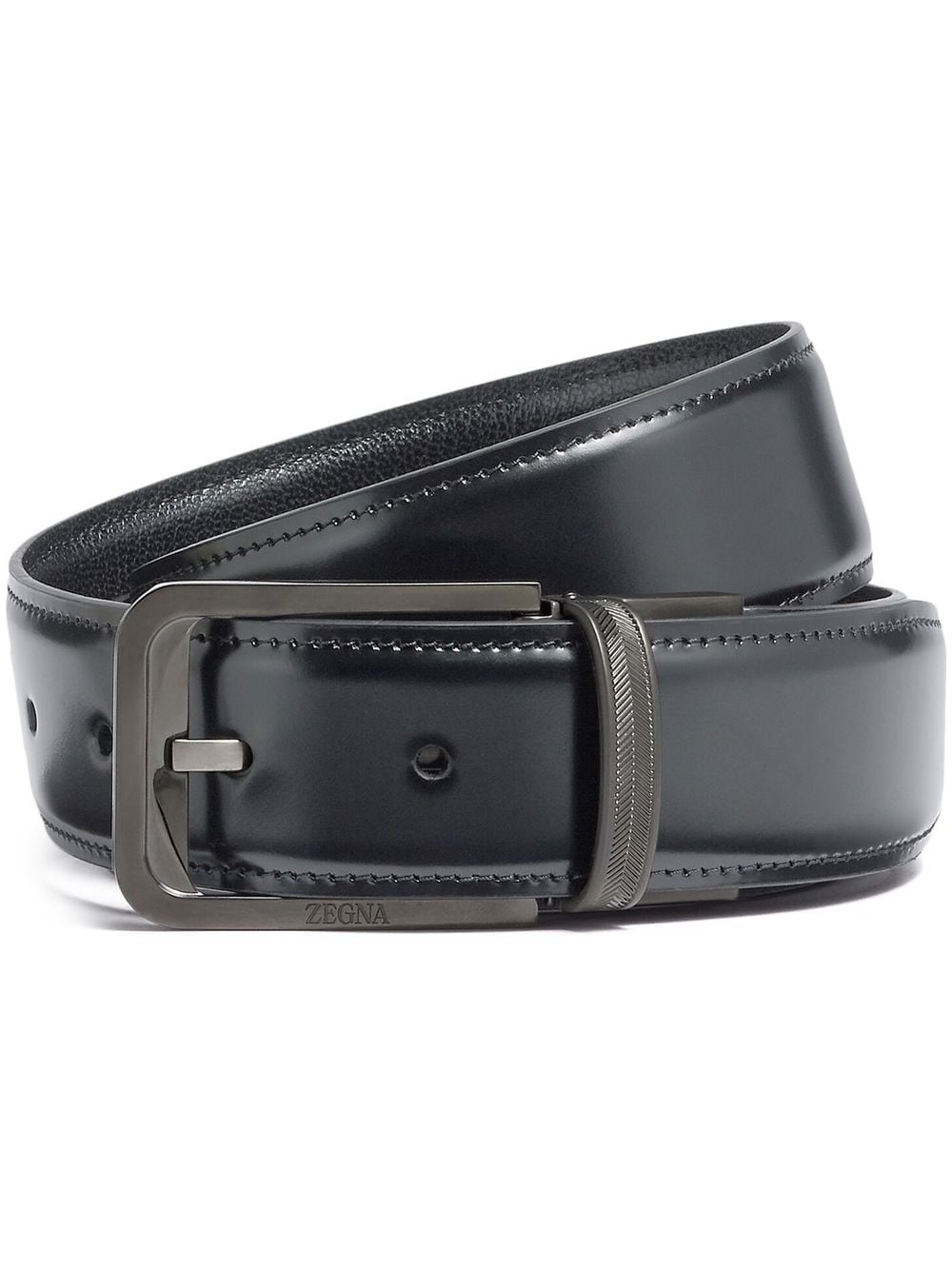 Zegna Leather Reversible Buckle Belt In Black