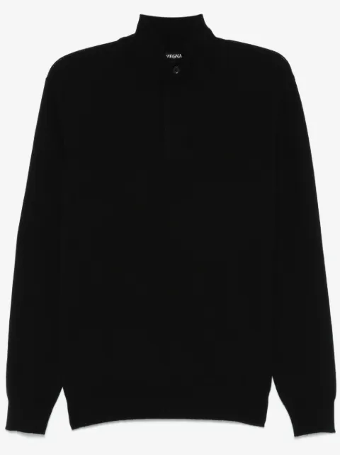Zegna Black Oasi Cashmere Zip Mock Neck Sweater