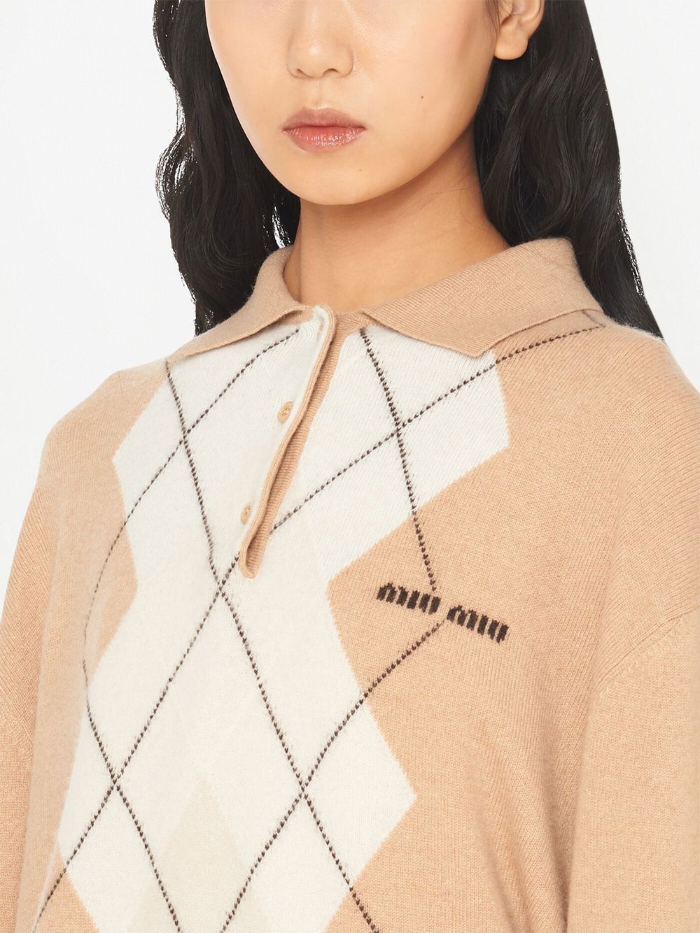 Shop Miu Miu Intarsia-knit Logo Jumper In Neutrals