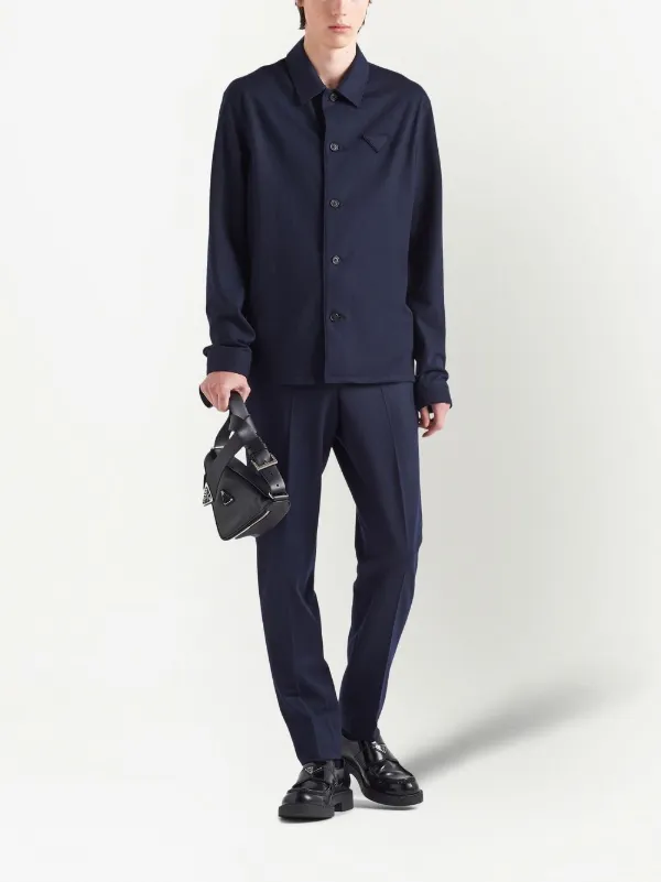 PRADA トライアンクルロコクルネックTシャツ 【関税込】 Prada トライアングルロゴ シャツ | ブルー | FARFETCH JP