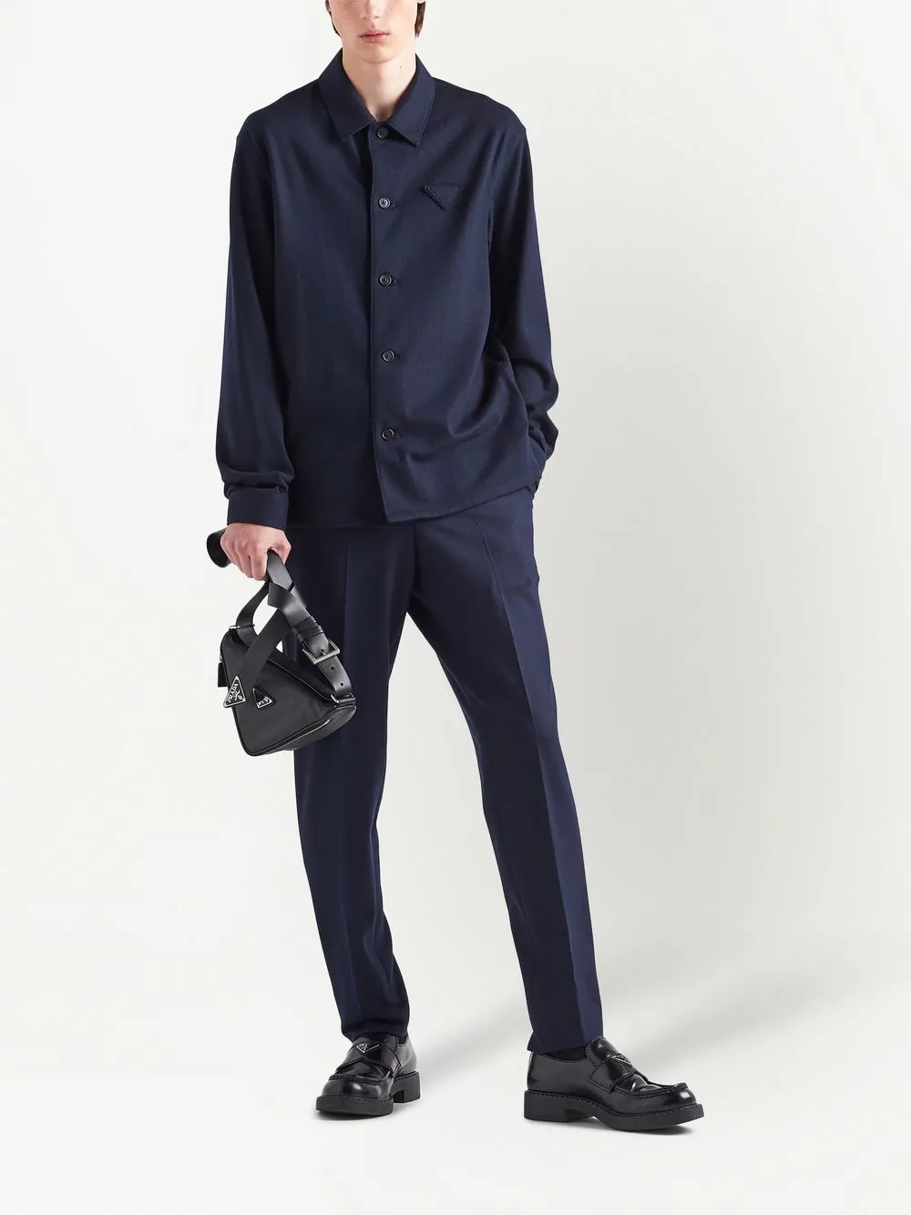 Shop Prada Tapered-leg Wool Trousers In Blue