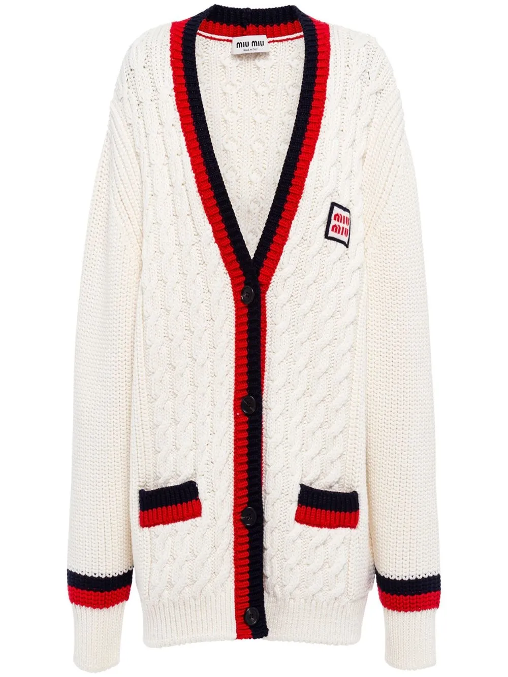 

Miu Miu logo-patch cable-knit cardigan - White