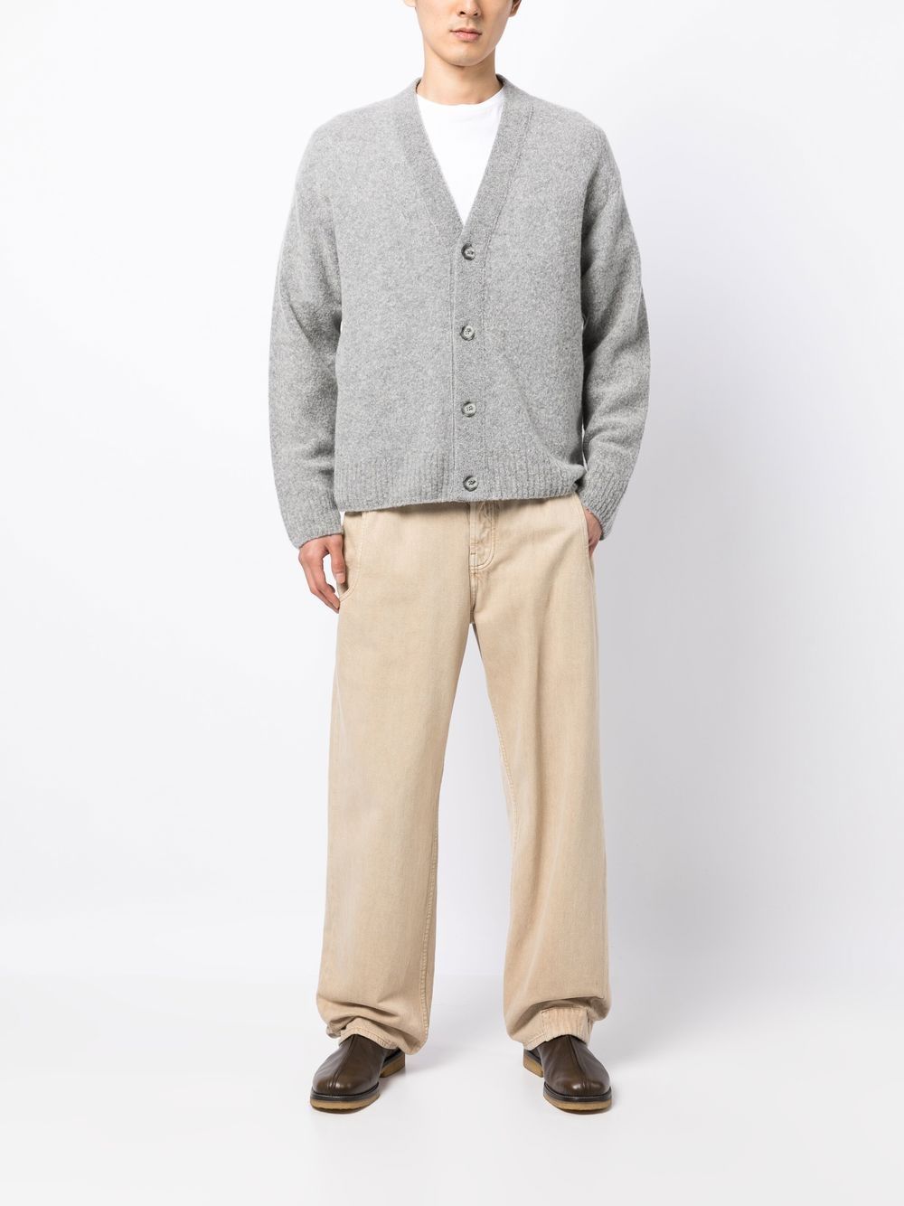 grey cardigan khaki pants