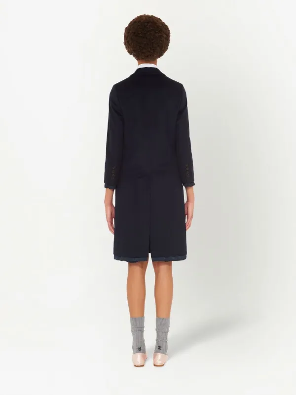 関税込 MiuMiu Single-breasted velour coat Miu Miu Single-Breasted Velour Coat | Blue | FARFETCH
