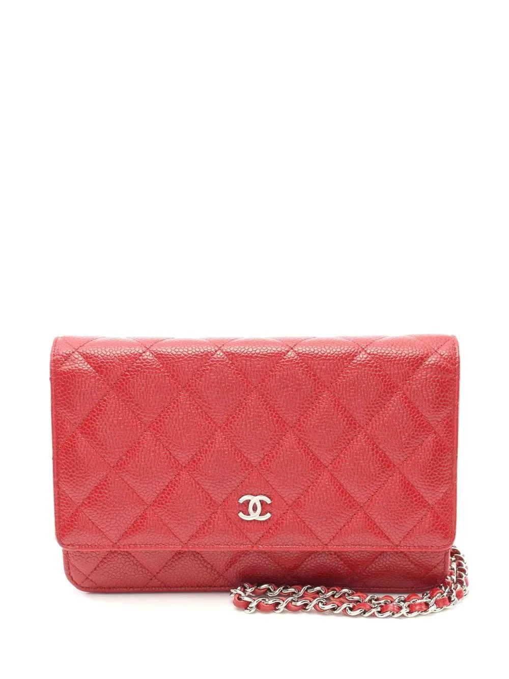 

Chanel Pre-Owned 2016 diamond-quilted wallet-on-chain - Red