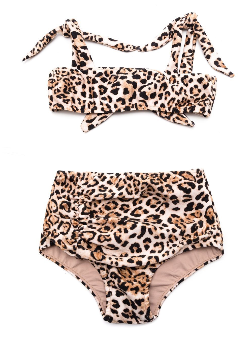 Adriana Degreas Kids' Leopard-print Bandeau Bikini Set In Brown