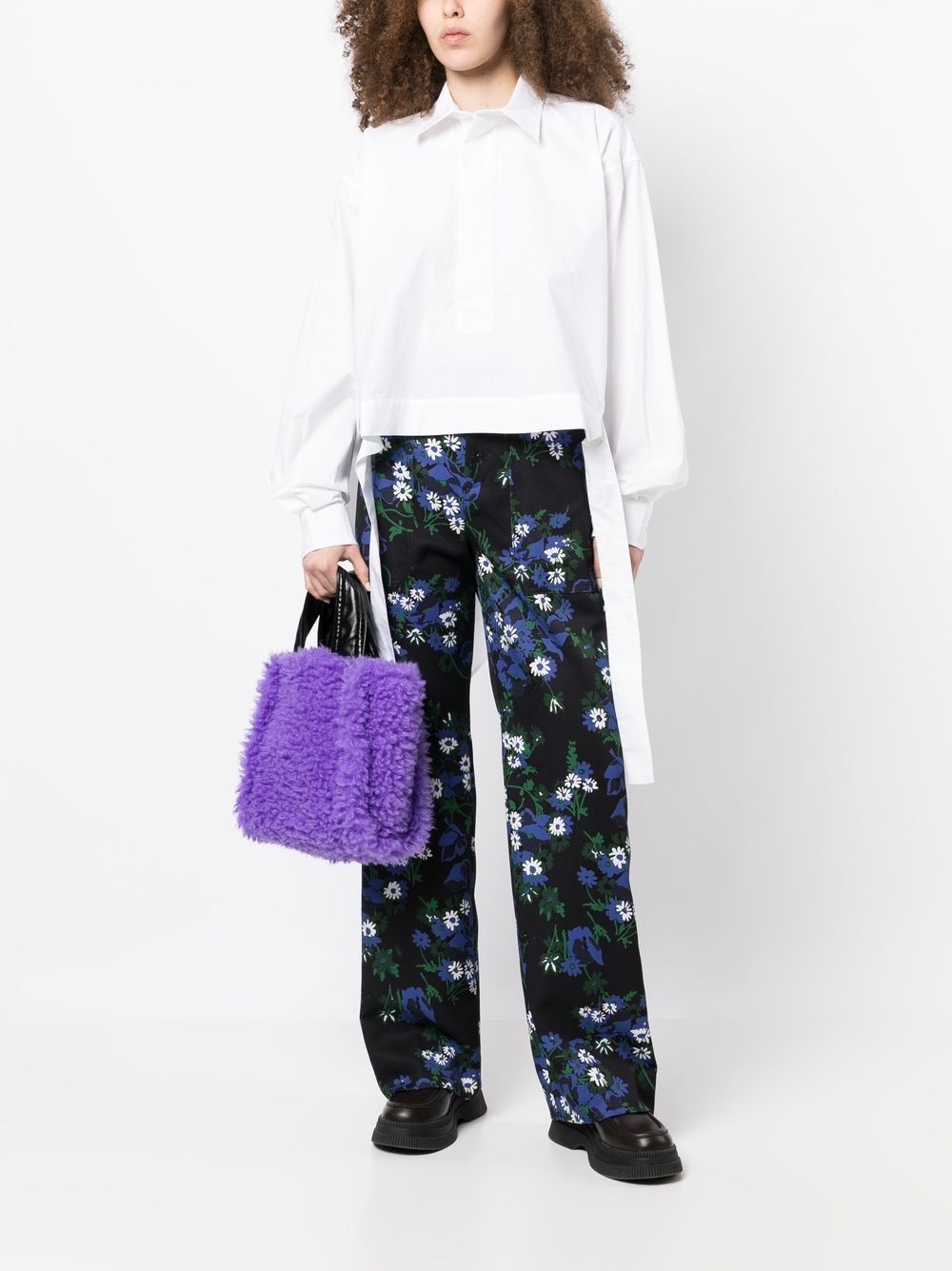 Shop Plan C All-over Floral-print Trousers In Black
