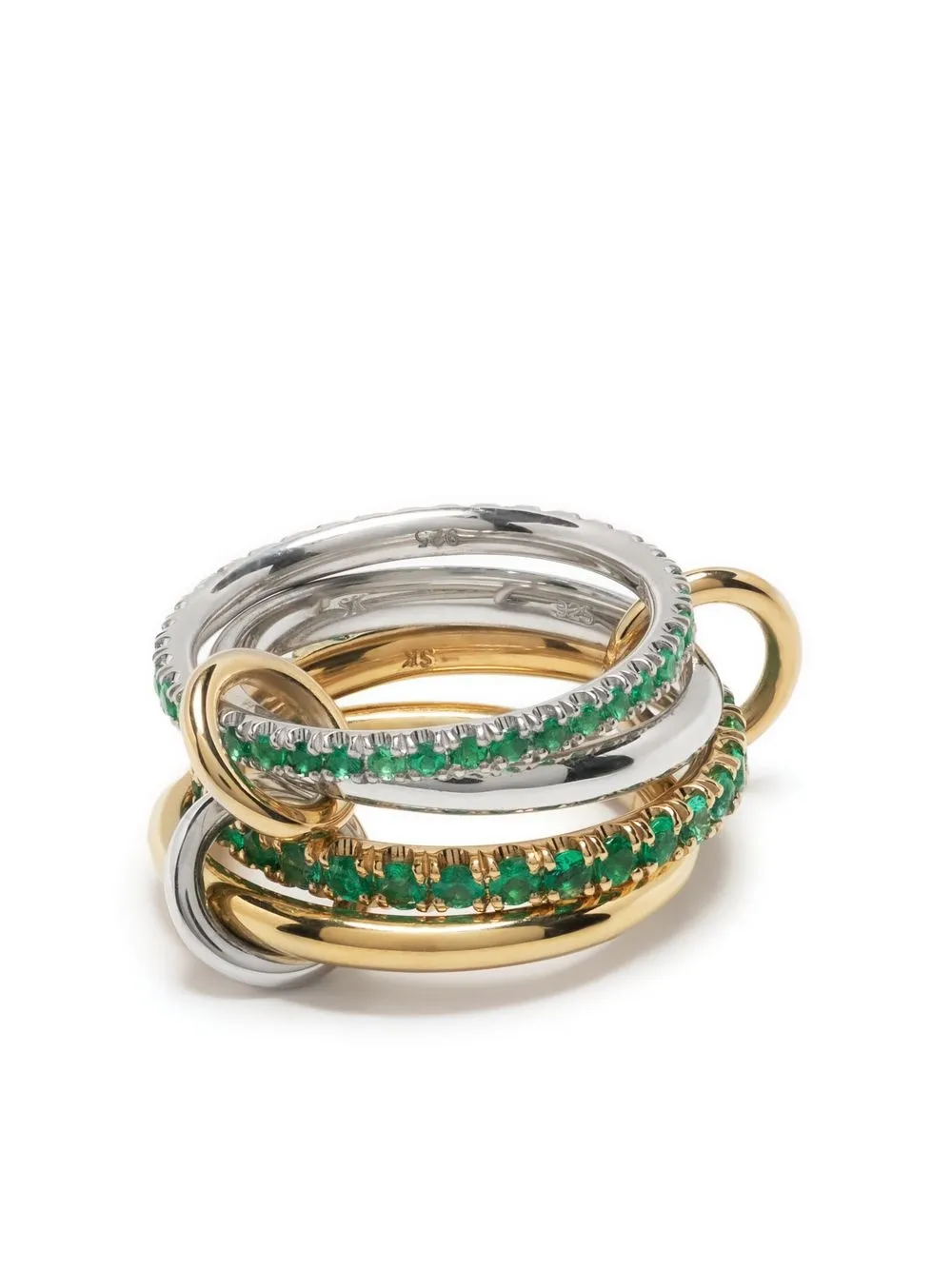 

Spinelli Kilcollin 18kt yellow gold and silver emerald multi-link stacked ring - Green