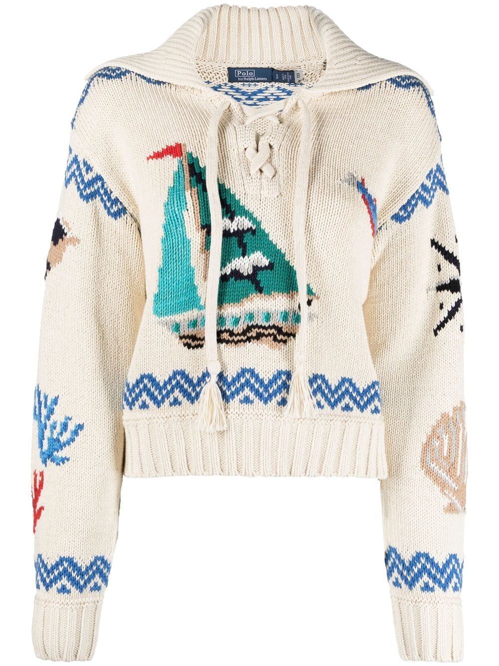 Polo Ralph Lauren Intarsia-knit Spread-collar Jumper In Neutrals