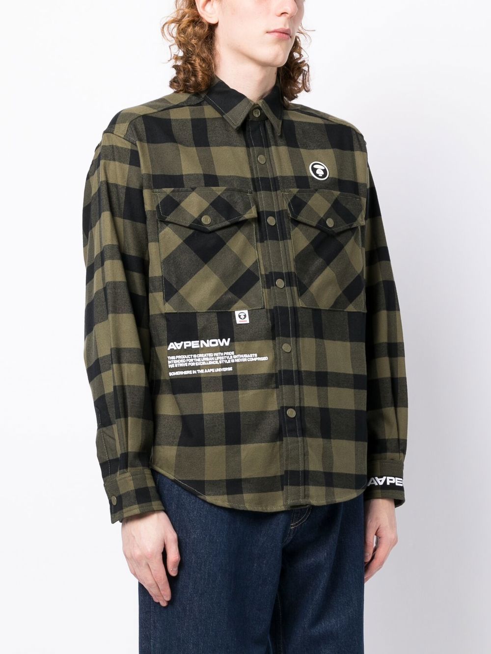 Shop Aape By A Bathing Ape Check-pattern Cotton Shirt In Khb