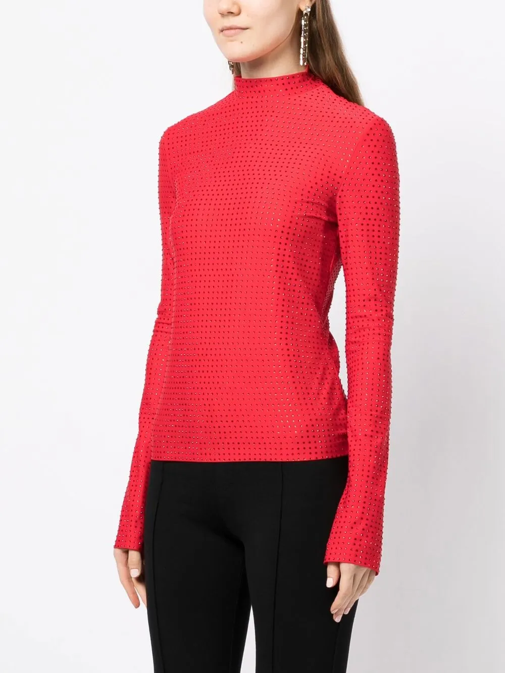 Ferragamo Rhinestone-embellished Long-sleeved Top In Red