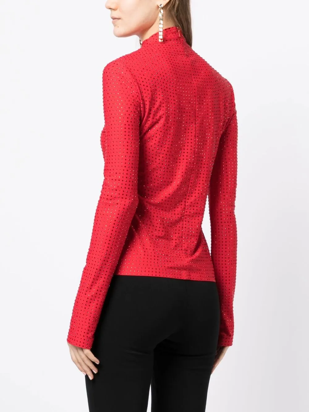 Ferragamo Rhinestone-embellished Long-sleeved Top In Red