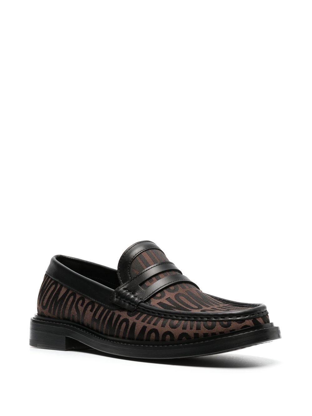 Shop Moschino Logo-print Loafers In Brown