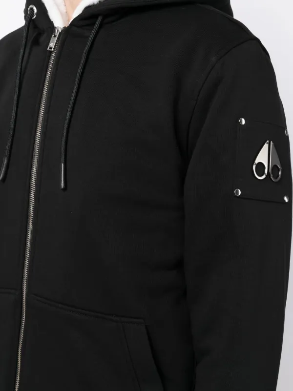 Moose Knuckles logo-plaque zip-up Hooded Jacket | Black | FARFETCH