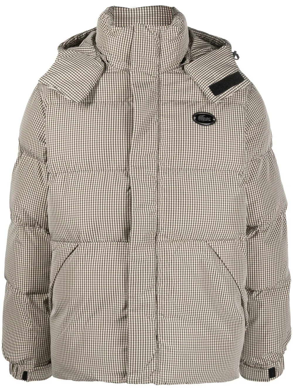 

Lacoste checked logo-plaque padded jacket - Neutrals