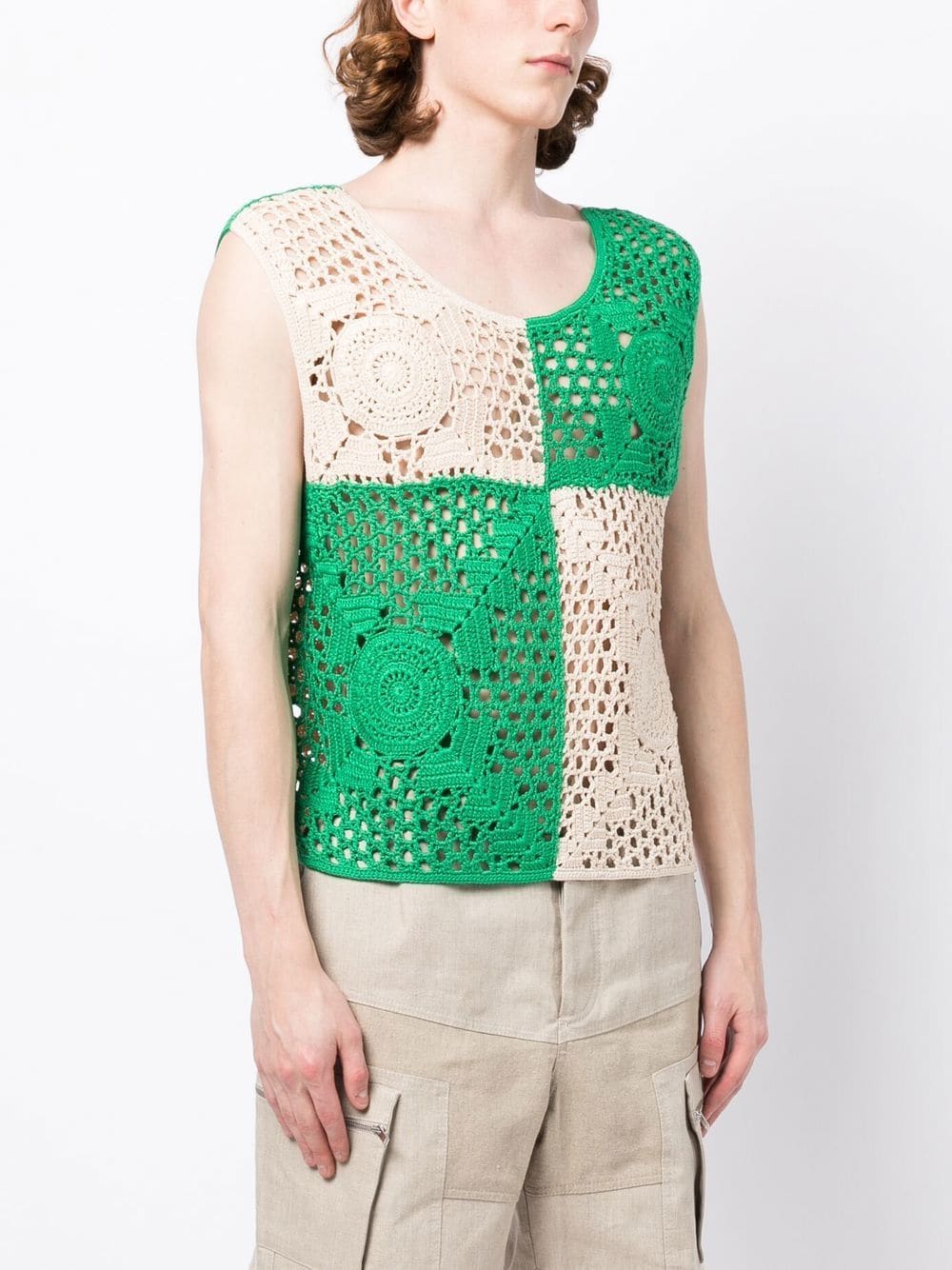 Shop Bode Crochet Sleeveless Vest Top In Green