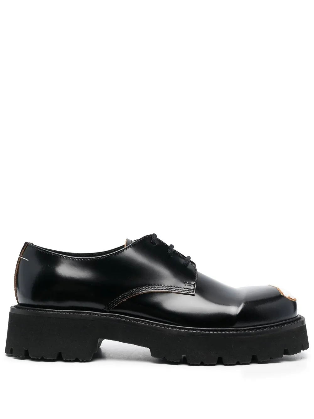 Mm6 Maison Margiela Destroyed Brushed Leather Lace-up Shoes In Black ...