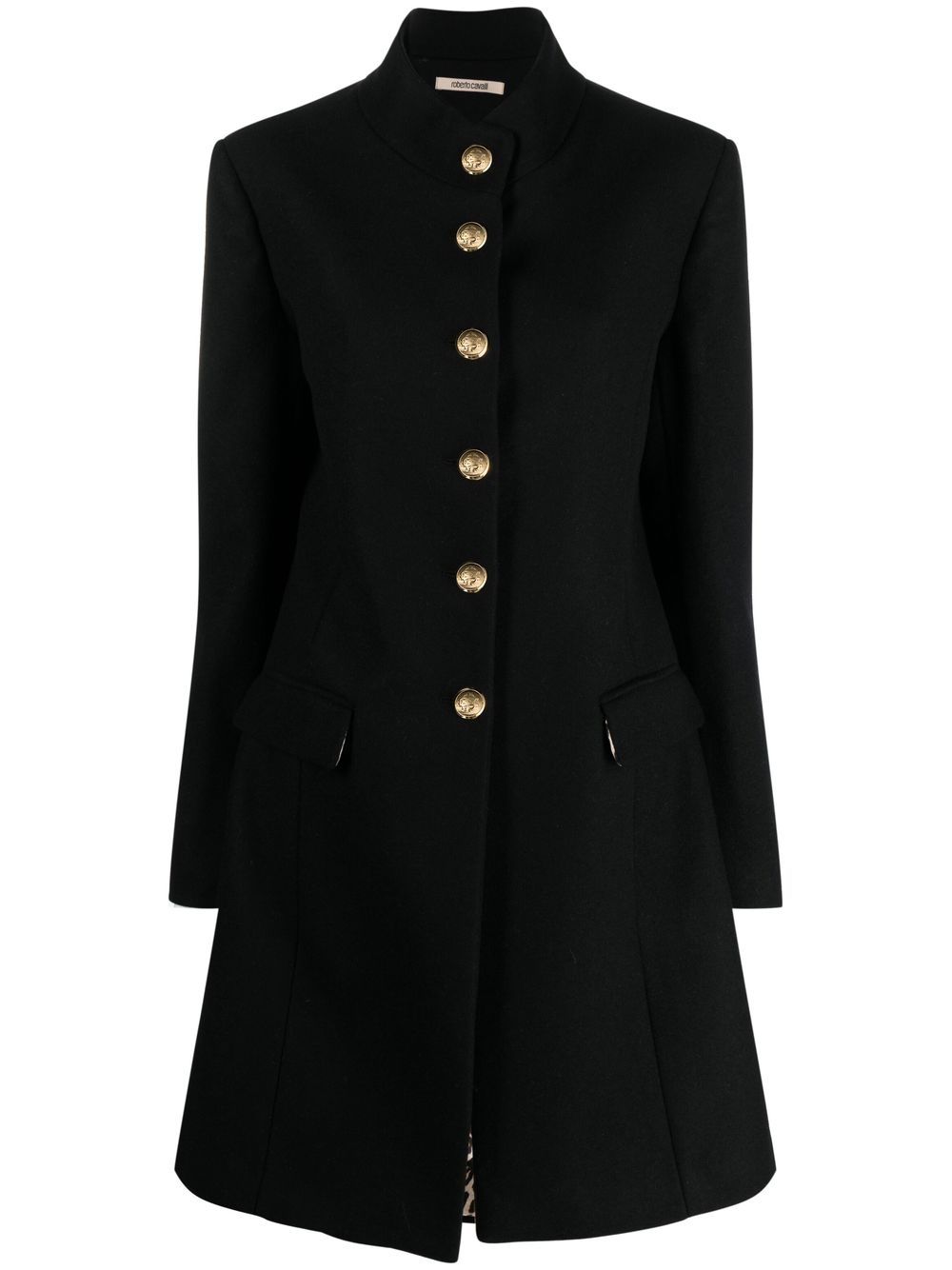 Roberto Cavalli button-front collarless coat - Black