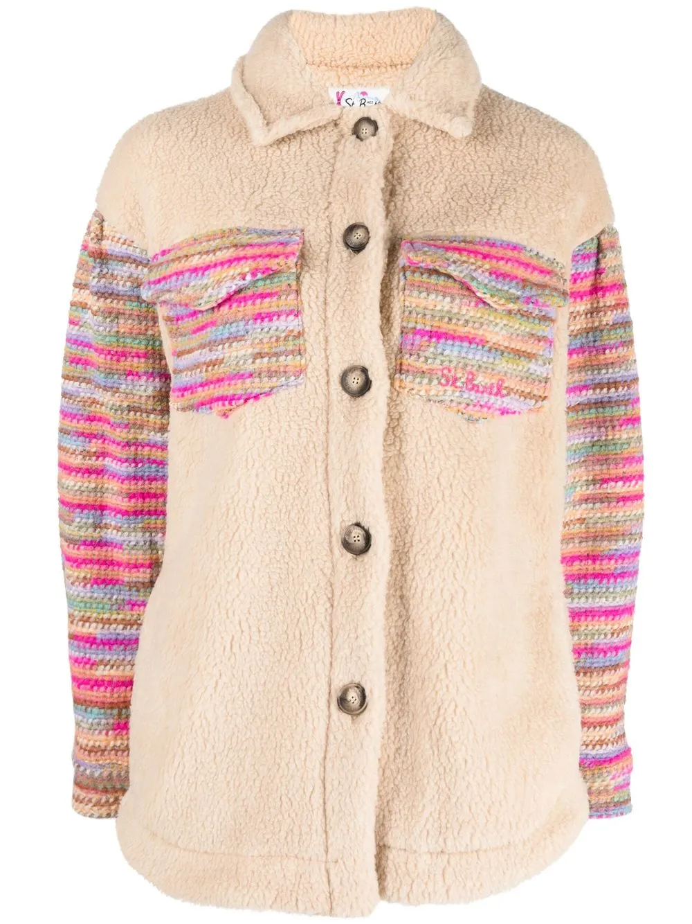 

MC2 Saint Barth contrast-panel shearling jacket - Neutrals