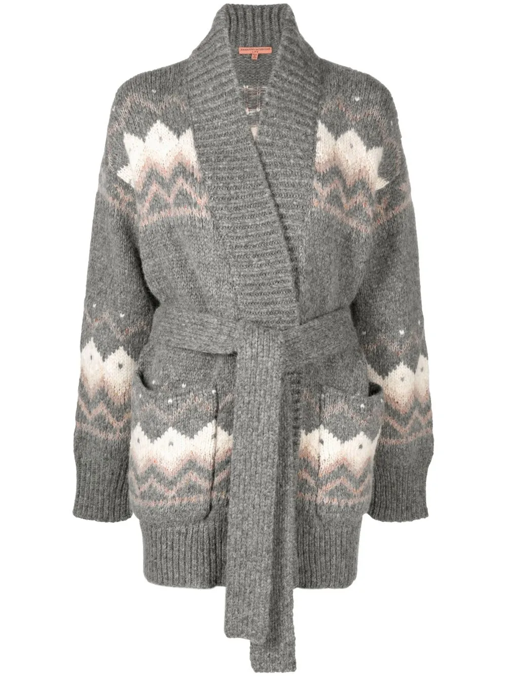 

Ermanno Scervino intarsia-knit belted cardigan - Grey