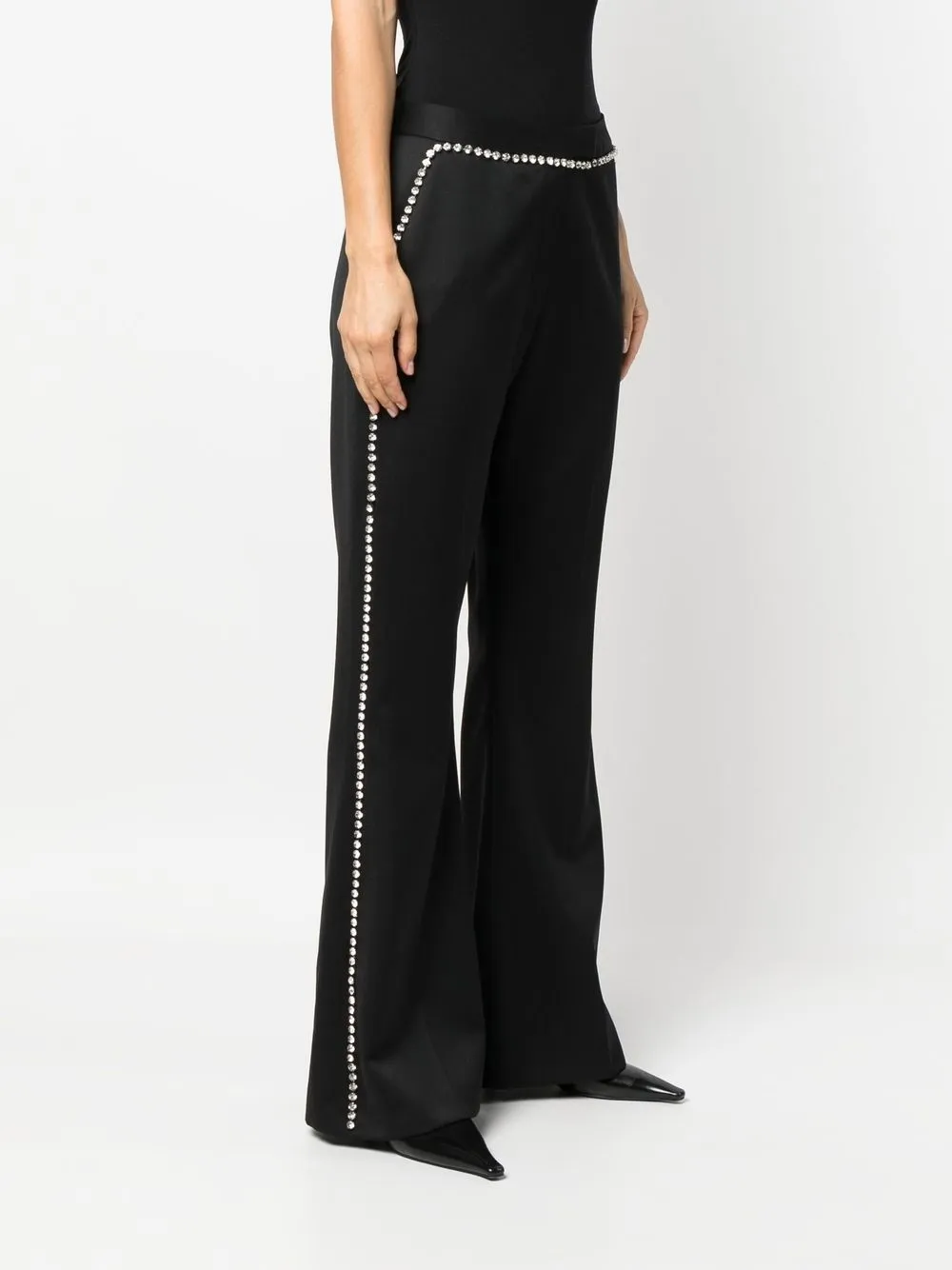 Dodo Bar Or Sophia Pointelle-knit Flared Pants In Black