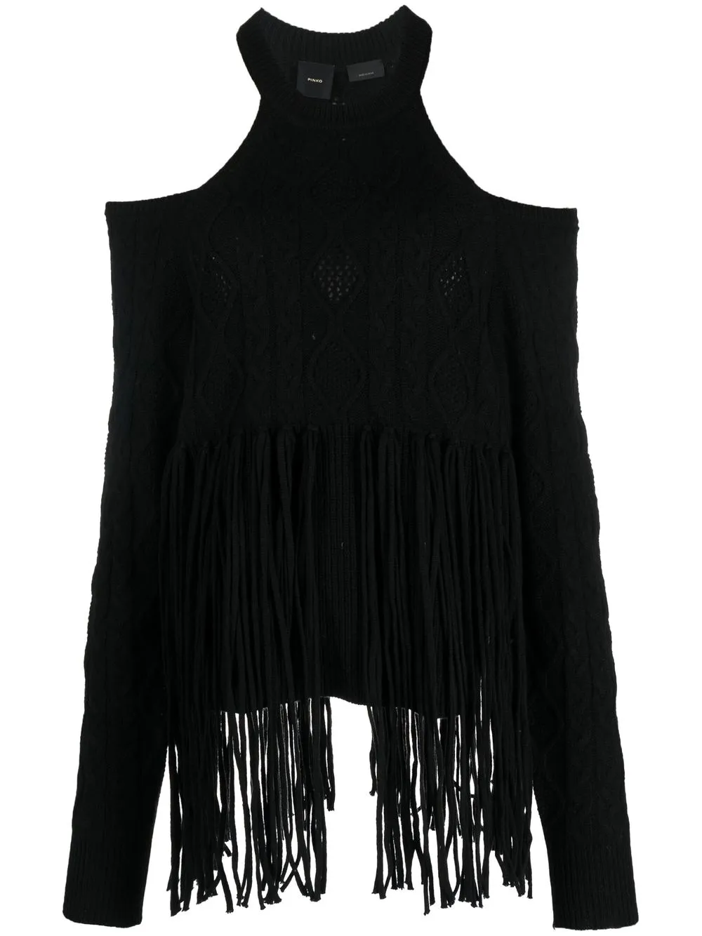 

PINKO cold-shoulder fringed jumper - Black