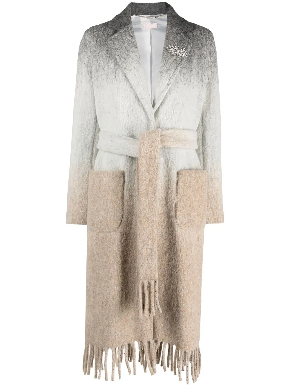 

LIU JO fringe-detail wool coat - Grey