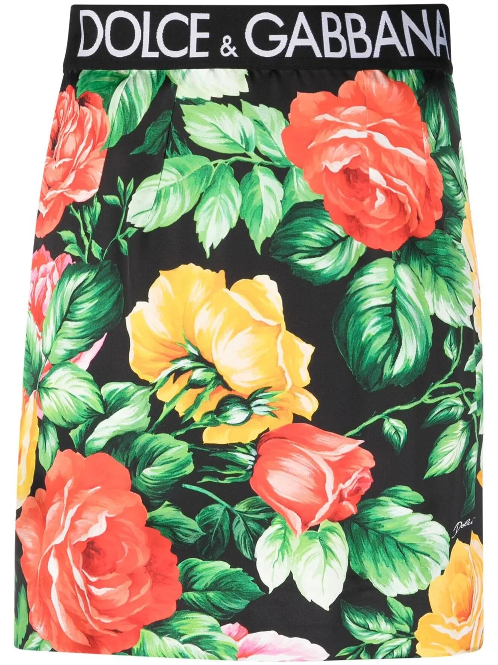 

Dolce & Gabbana floral-print fitted skirt - Black