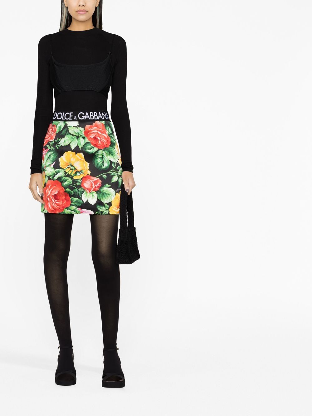 Dolce & Gabbana Rok met bloemenprint - Zwart