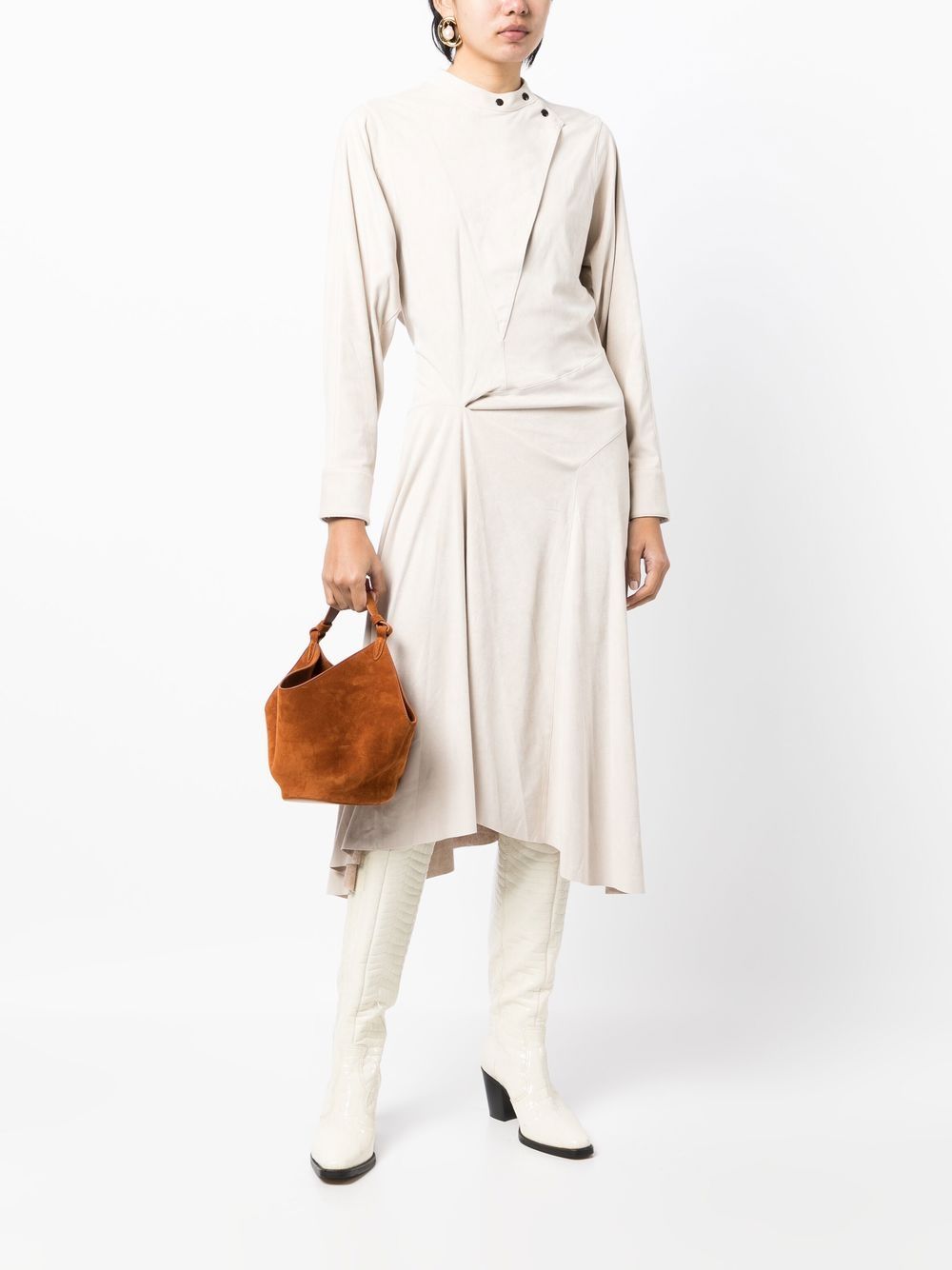 Shop Isabel Marant Long-sleeve Asymmetric-design Dress In Brown
