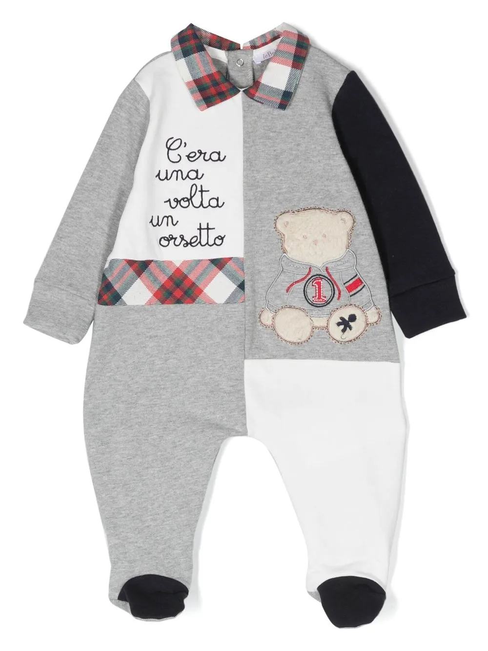 

Le Bebé Enfant patchwork embroidered-design babygrow - Grey